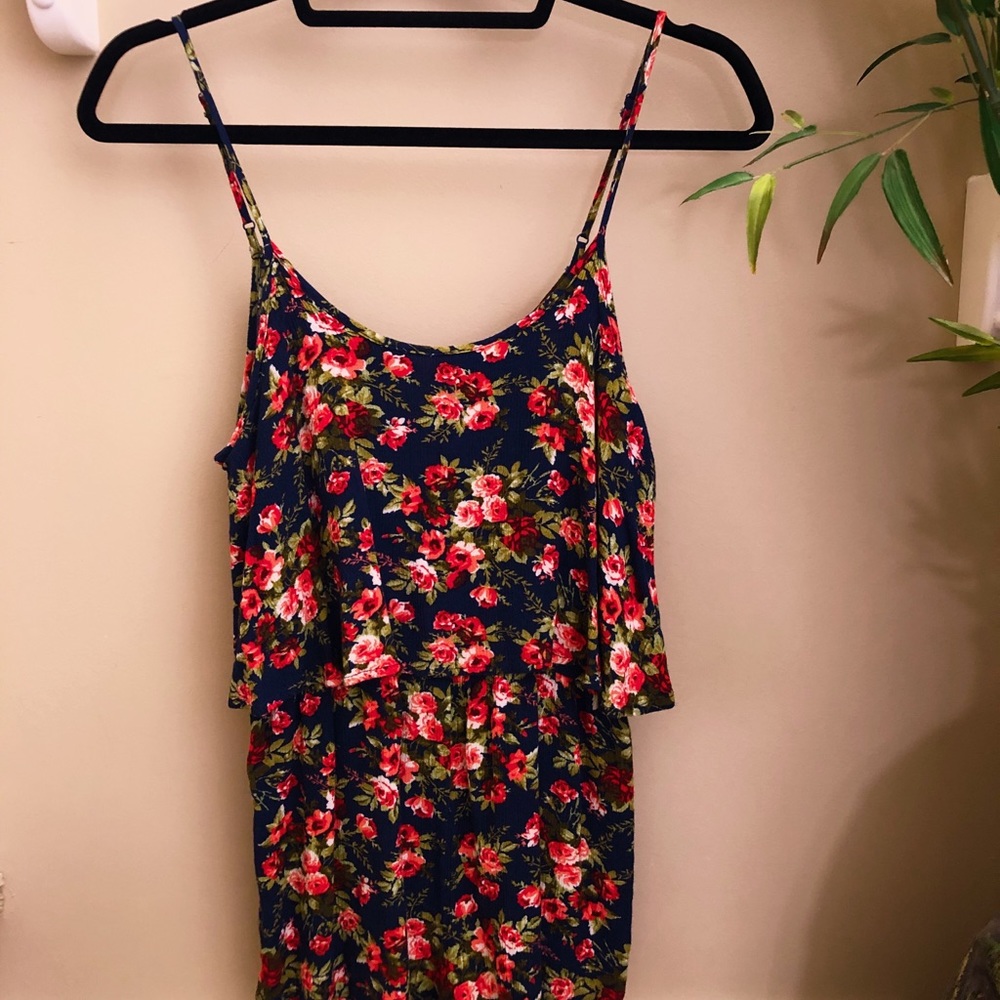 Timing | Floral Print Cami Romper with Ruffle